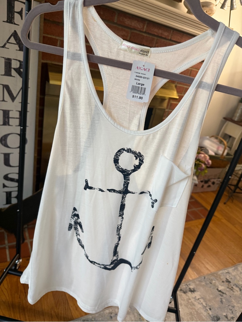 acacia - White Anchor Graphic Tank Top - Large